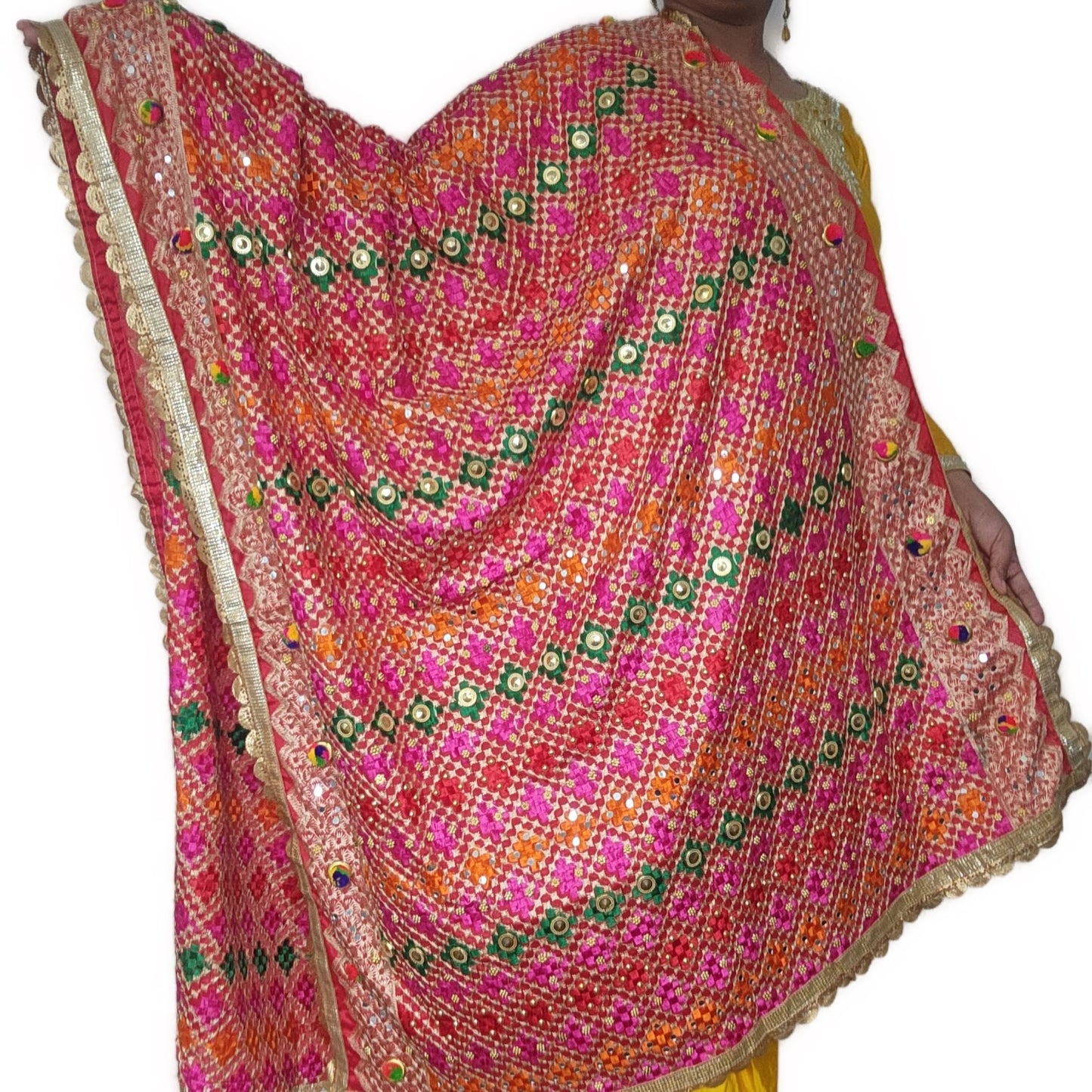border-phulkari-duppatta-red-colour-with-pom-pom