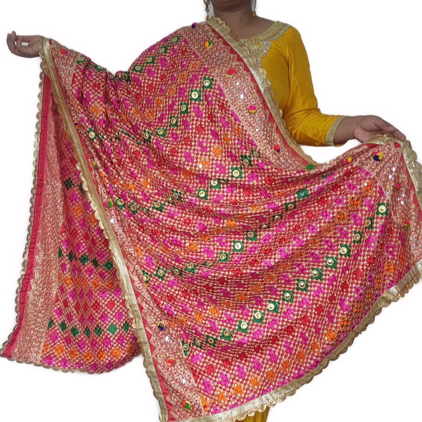 border-phulkari-duppatta-red-colour-with-pom-pom