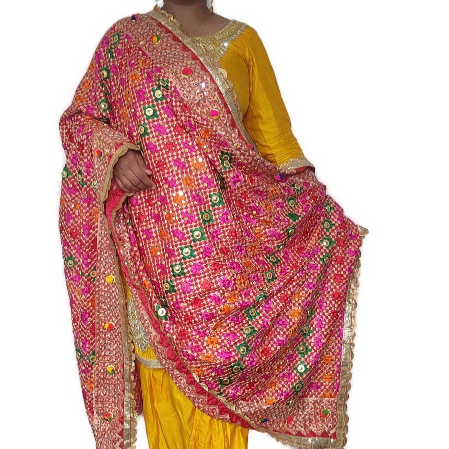 border-phulkari-duppatta-red-colour-with-pom-pom