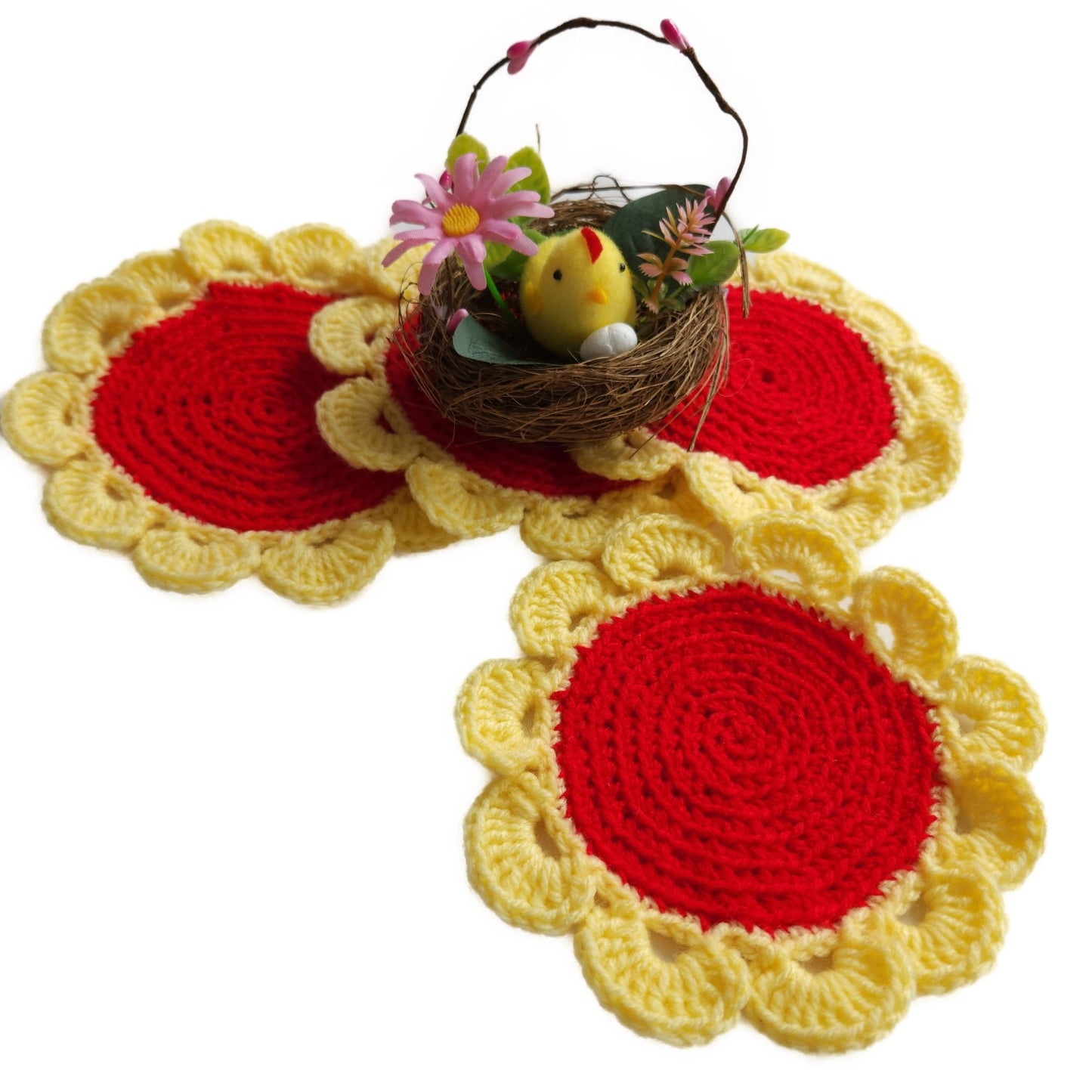handmade-tea-coaster-red-yellow-flower-circle-shape