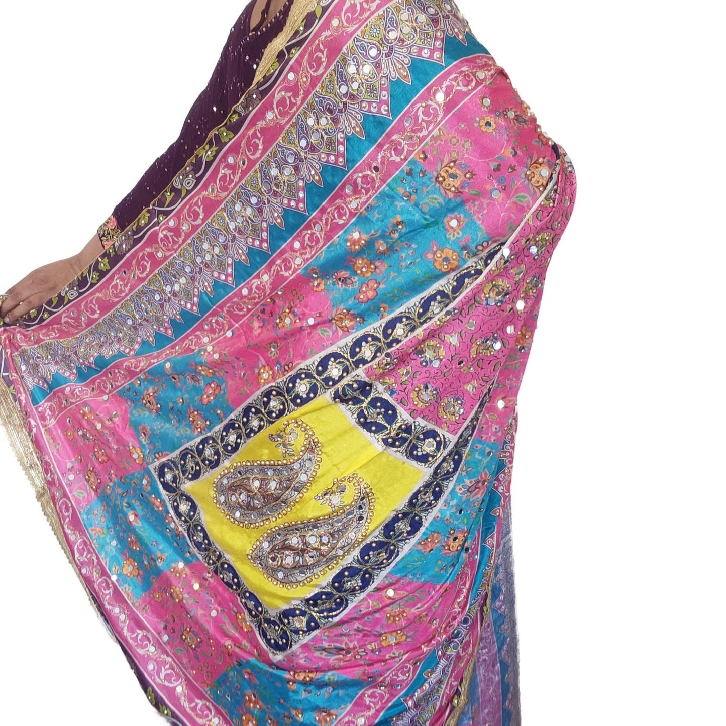 pakistani-silk-heavy-duppatta-pink-yellow-combination
