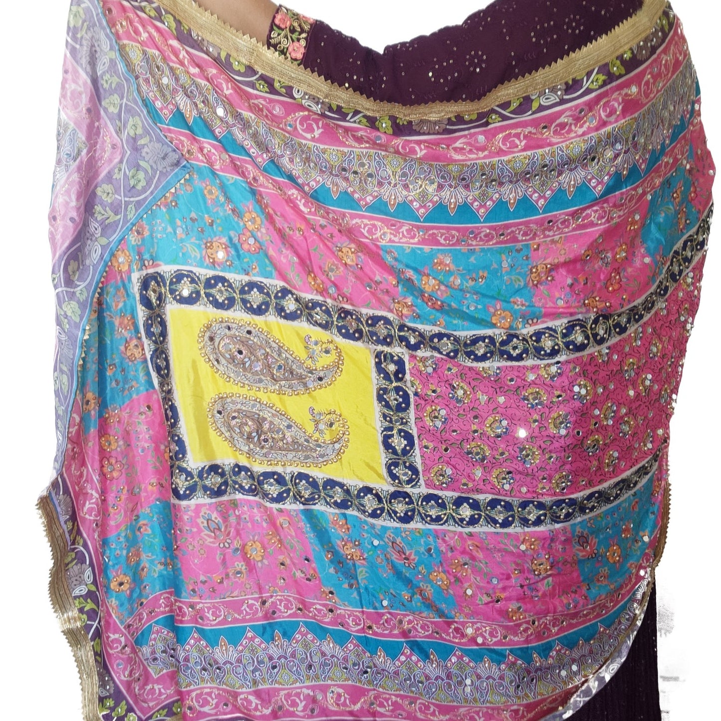 pakistani-silk-heavy-duppatta-pink-yellow-combination