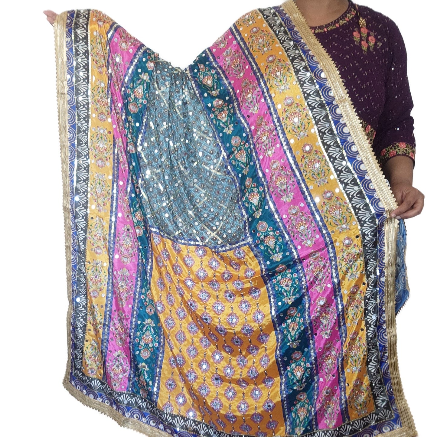 pakistani-duppatta-heavy-yellow-blue-combination