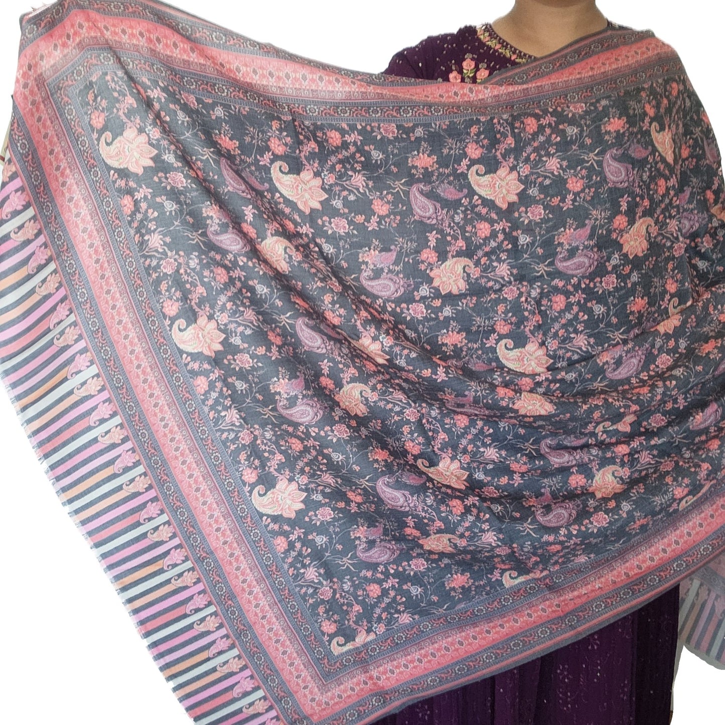 pure-wool-black-red-floral-mixed-print-with-lines-design-on-border