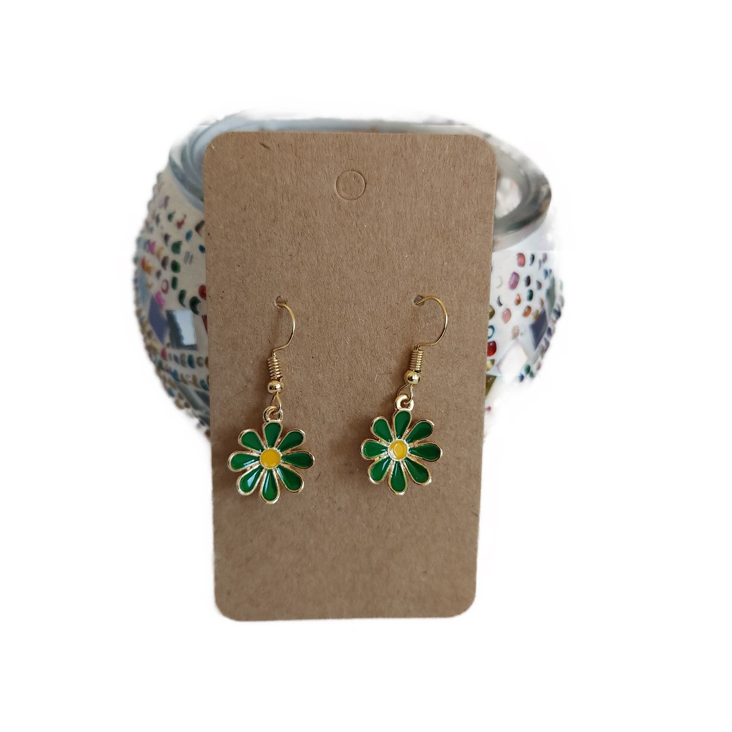 green-flower-earring