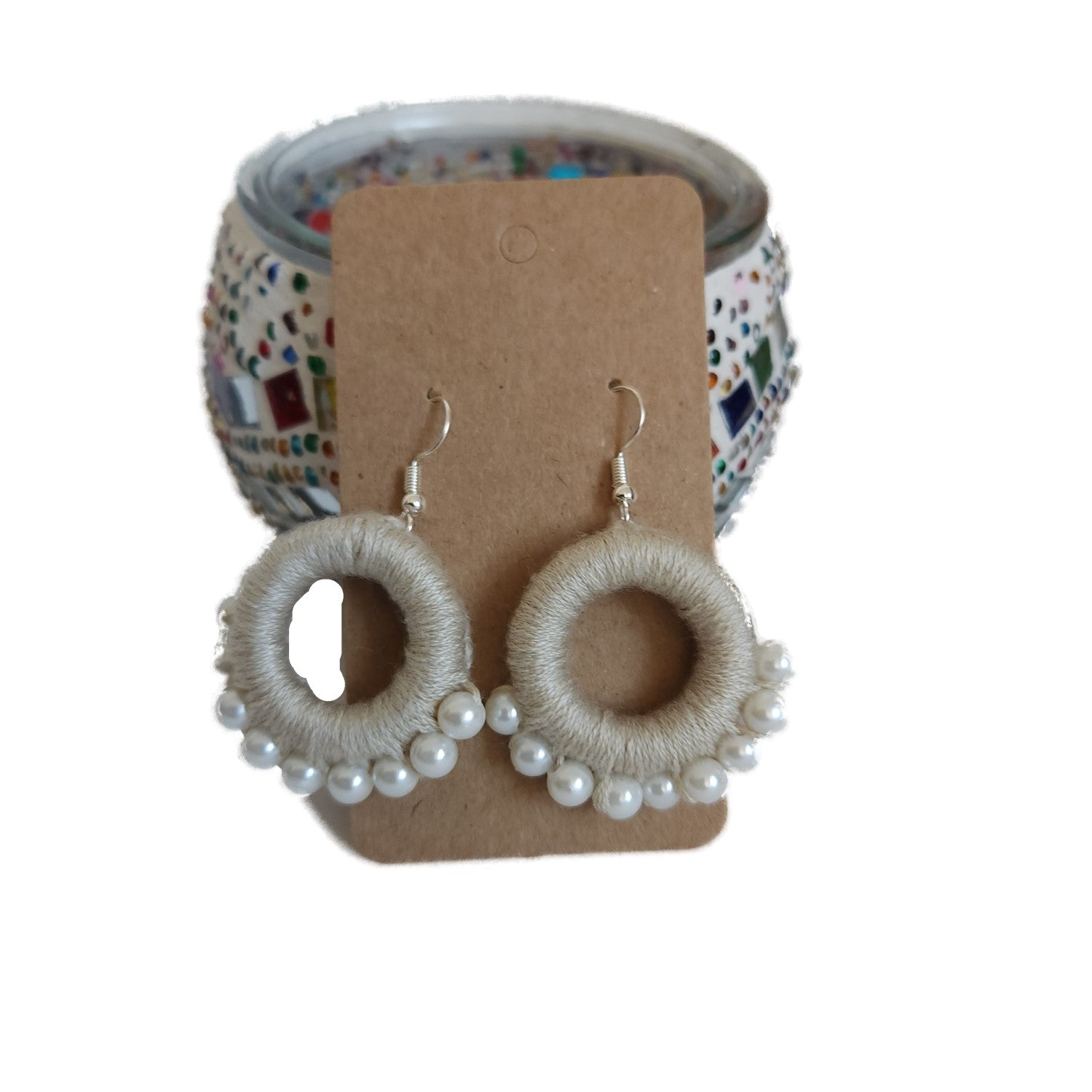beige-circle-shape-pearl-thread-design-earrings