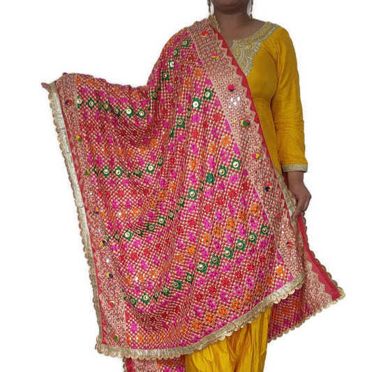 border-phulkari-duppatta-red-colour-with-pom-pom