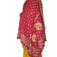 PUNJABI CULTURE PINK COLOR PHULKARI DUPATTA BORDER POM POM