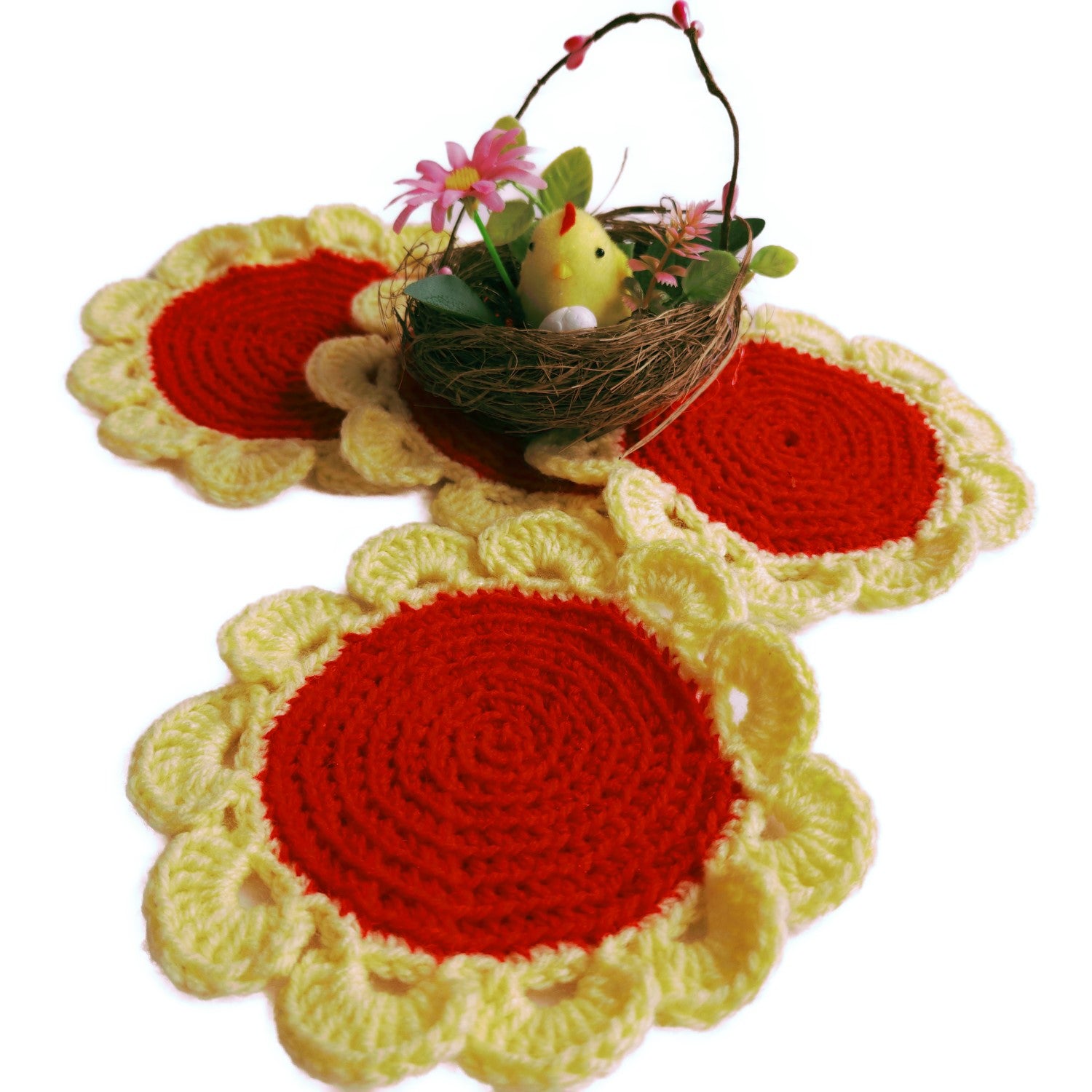 handmade-tea-coaster-red-yellow-flower-circle-shape