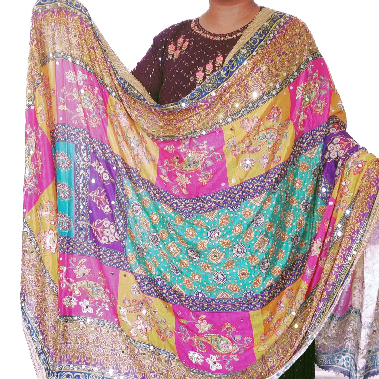 pakistani-silk-heavy-duppatta-pink-yellow-broad-border