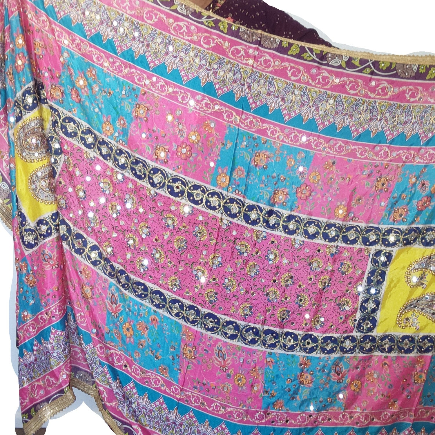 pakistani-silk-heavy-duppatta-pink-yellow-combination
