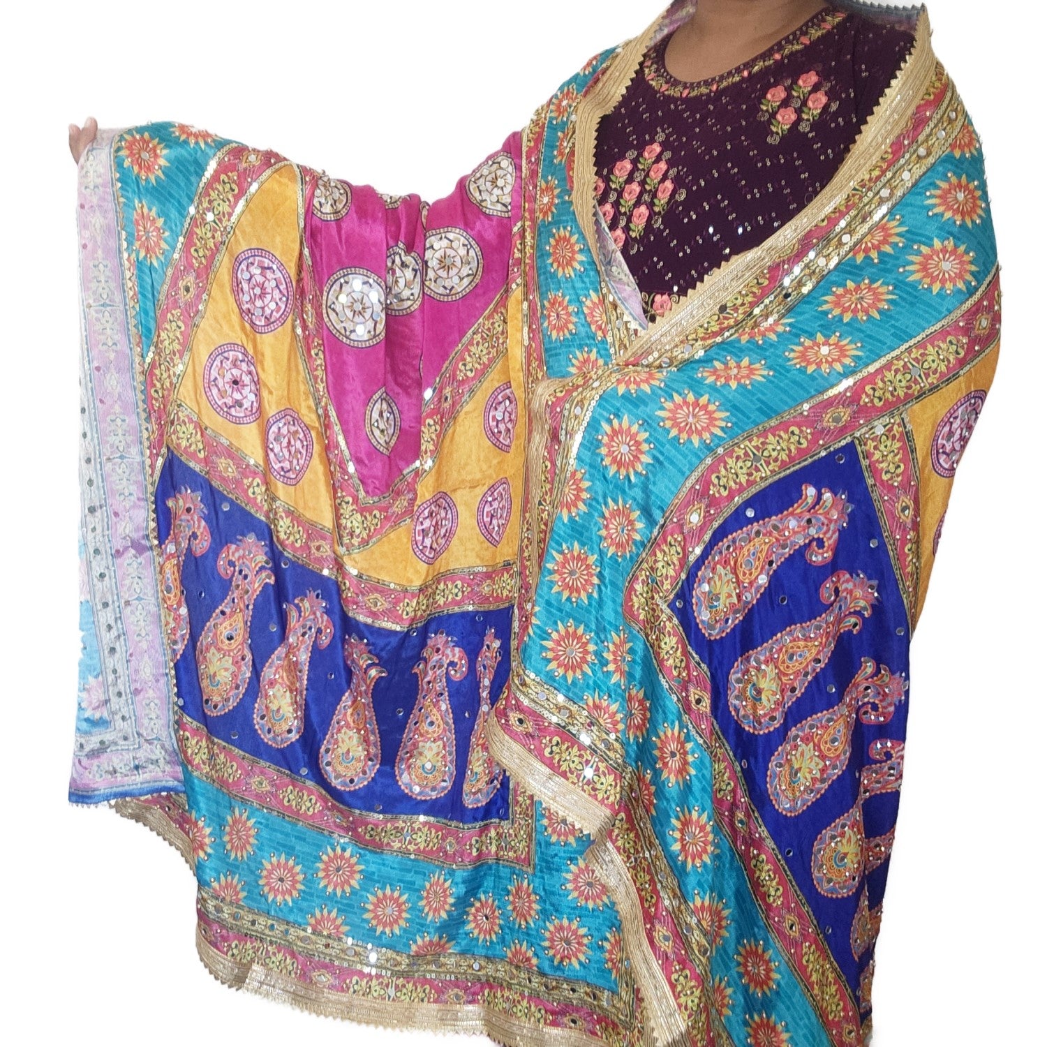 pakistani-silk-duppatta-heavy-blue-pink-multicolor